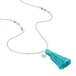 Collier Sautoir Ninon Argent Blanc Perle D'imitation Et Chrysoprase