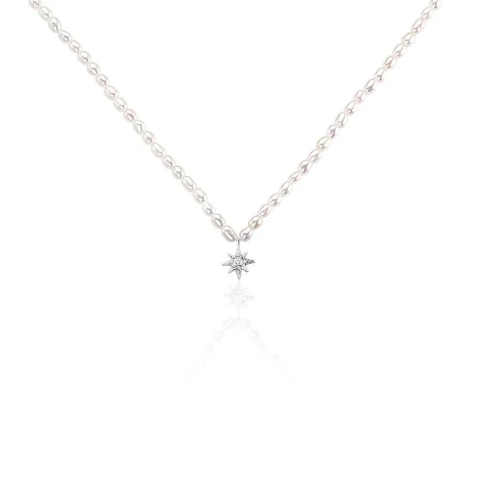 Collier Shelah Argent Blanc Perle De Culture Oxyde De Zirconium