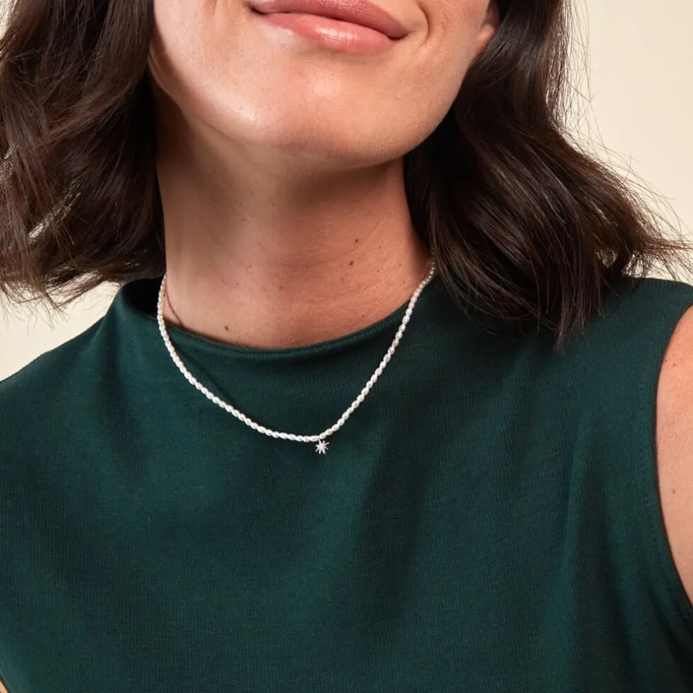 Collier Shelah Argent Blanc Perle De Culture Oxyde De Zirconium