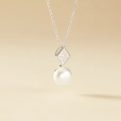 Collier Shirine Argent Blanc Perle De Culture Et Oxyde De Zirconium