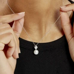 Collier Shirine Argent Blanc Perle De Culture Et Oxyde De Zirconium