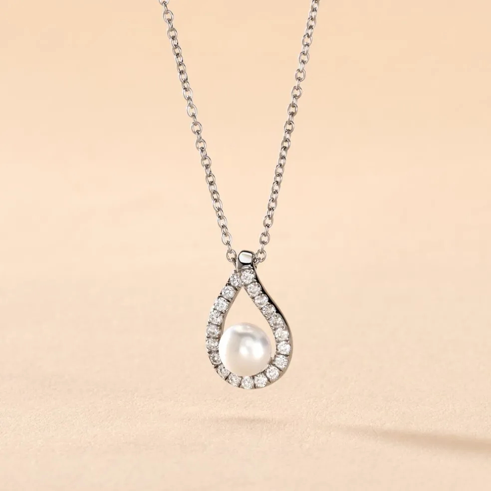 Collier Sohaliaae Argent Blanc Perle De Culture Et Oxyde De Zirconium
