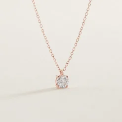 Collier Solitaire Argent Rose Lylwenn Oxyde De Zirconium