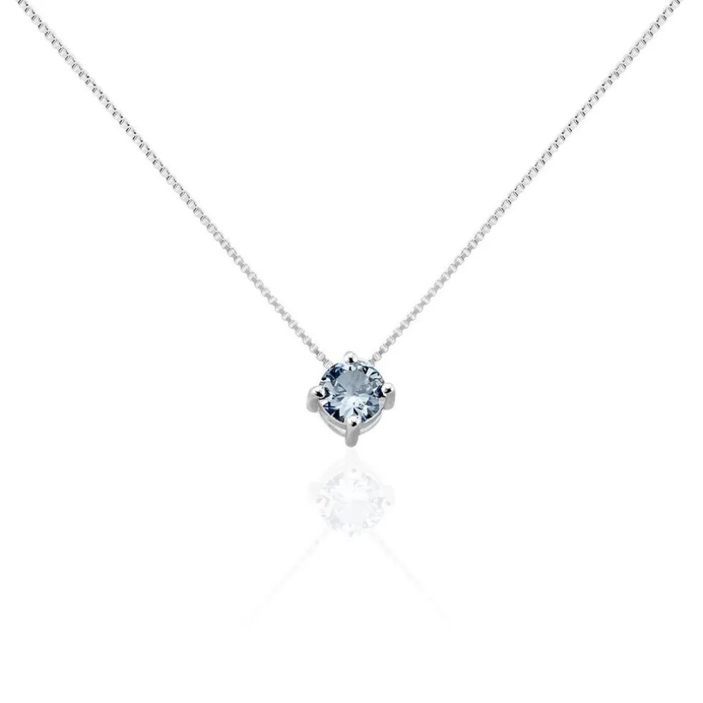 Collier Solitaire Argent Blanc Rio Santa Teresa Oxyde De Zirconium