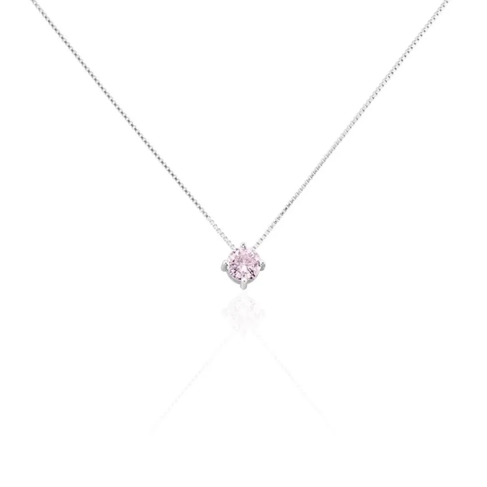 Collier Solitaire Argent Blanc Rio Santa Teresa Oxyde De Zirconium