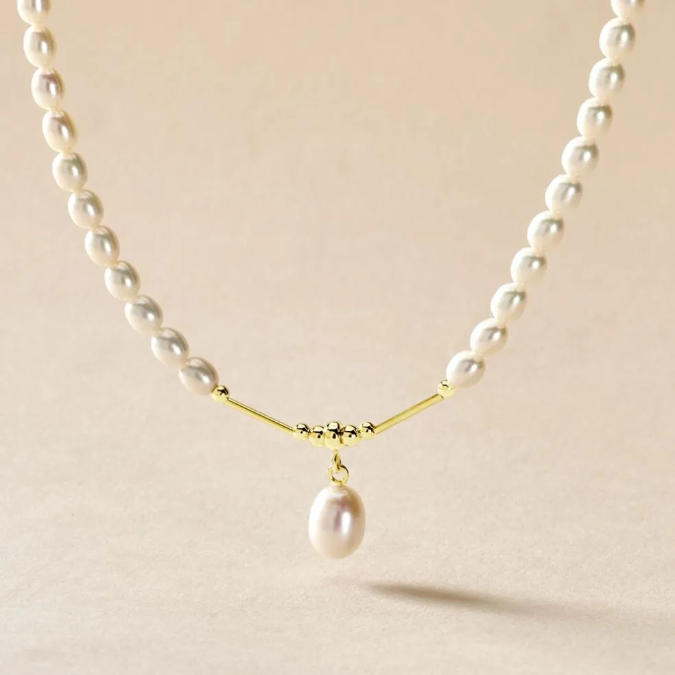 Collier Stella-rose Or Jaune Perle De Culture