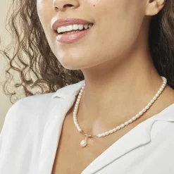 Collier Stella-rose Or Jaune Perle De Culture