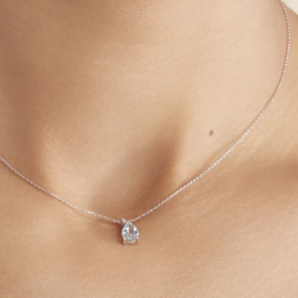 Collier Teresa Or Blanc Topaze Et Diamant