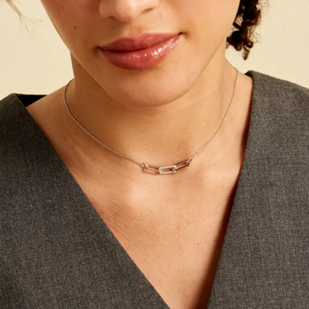 Collier Trait D'union Argent Blanc Oxyde De Zirconium