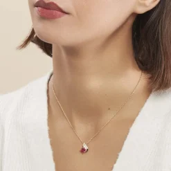 Collier Tyana Plaqué Or Jaune Pierre De Synthese Et Oxyde De Zirconium