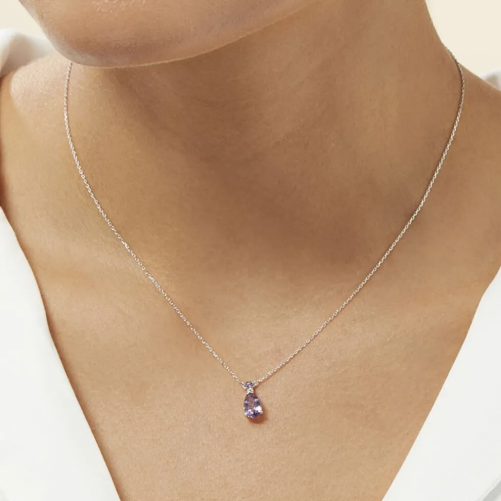 Collier Yrene Or Blanc Amethyste
