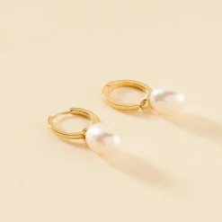 Créoles Anes Poire Or Jaune Perle De Culture Et Oxyde De Zirconium