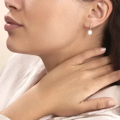 Créoles Anes Poire Or Jaune Perle De Culture Et Oxyde De Zirconium