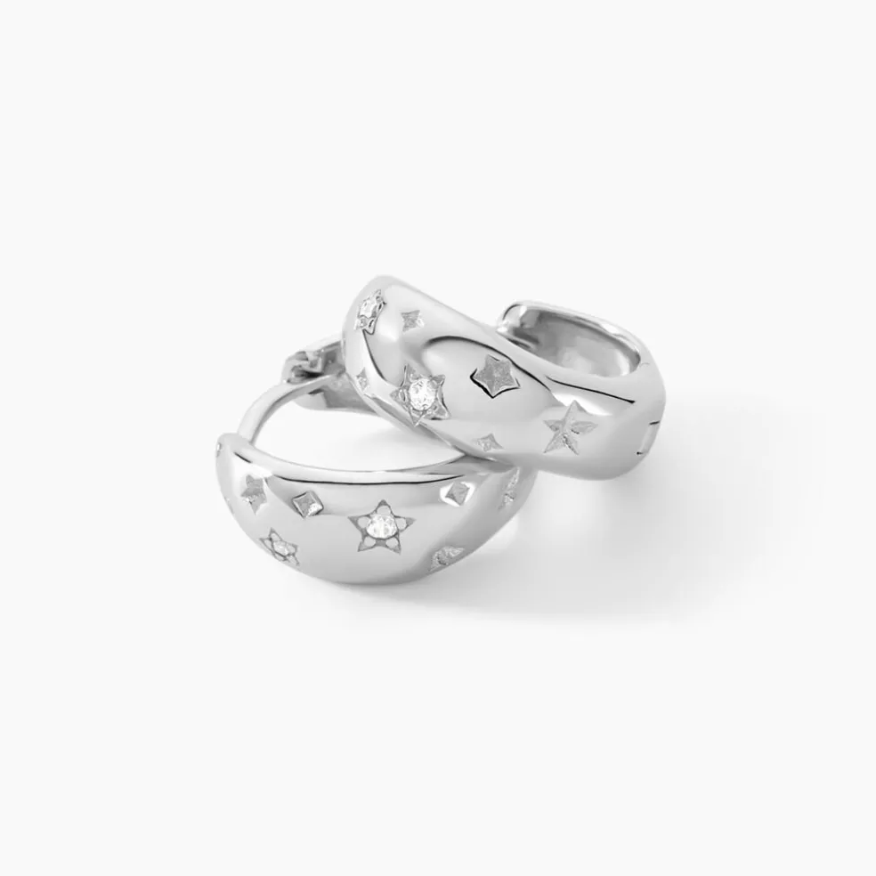 Créoles Astre Precieux Argent Blanc Oxyde De Zirconium