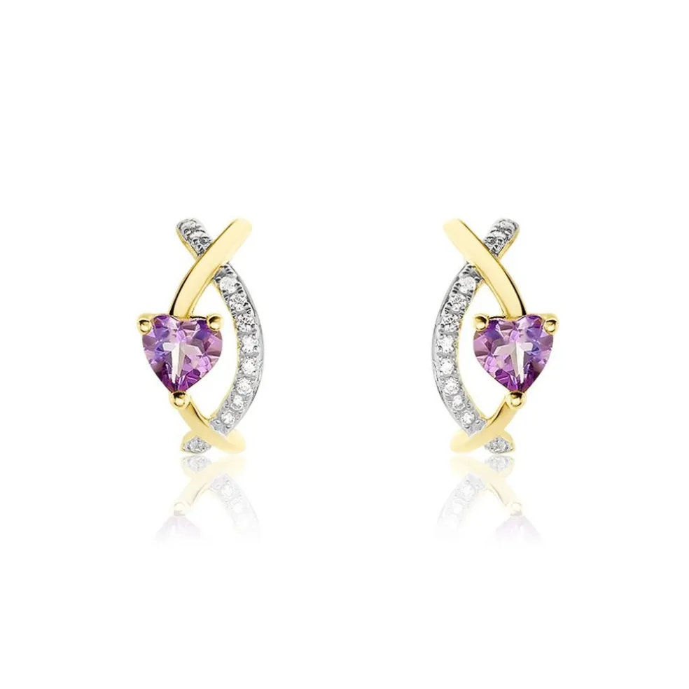 Créoles Clothilde Or Jaune Améthyste Oxyde De Zirconium