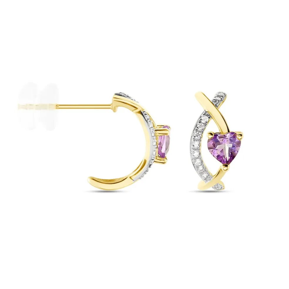 Créoles Clothilde Or Jaune Améthyste Oxyde De Zirconium