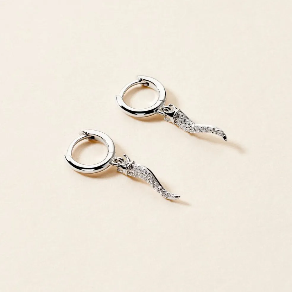 Créoles Horn Argent Blanc Oxyde De Zirconium