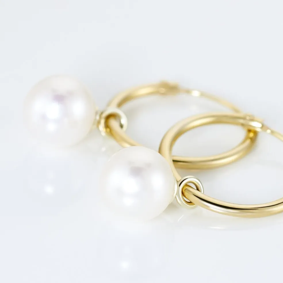 Créoles Inoussia Rondes Or Jaune Perle De Culture