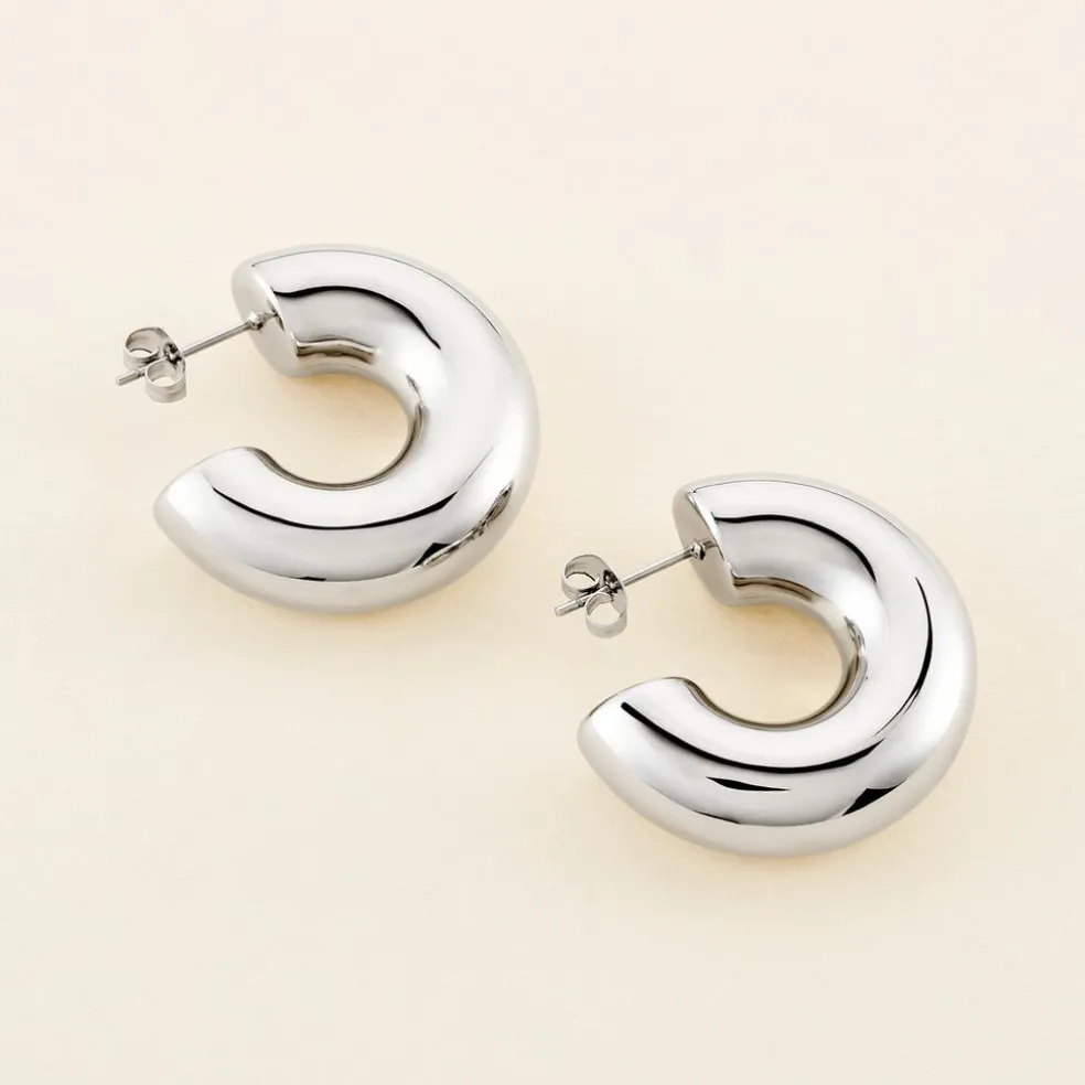 Créoles Letty Acier Blanc Sans Pierre