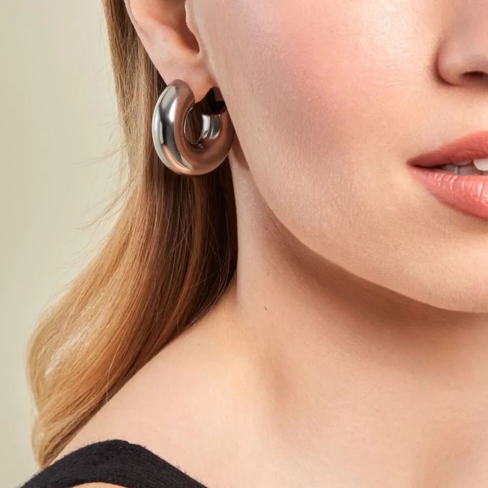 Créoles Letty Acier Blanc Sans Pierre