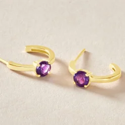 Créoles Nottingham Or Jaune Améthyste