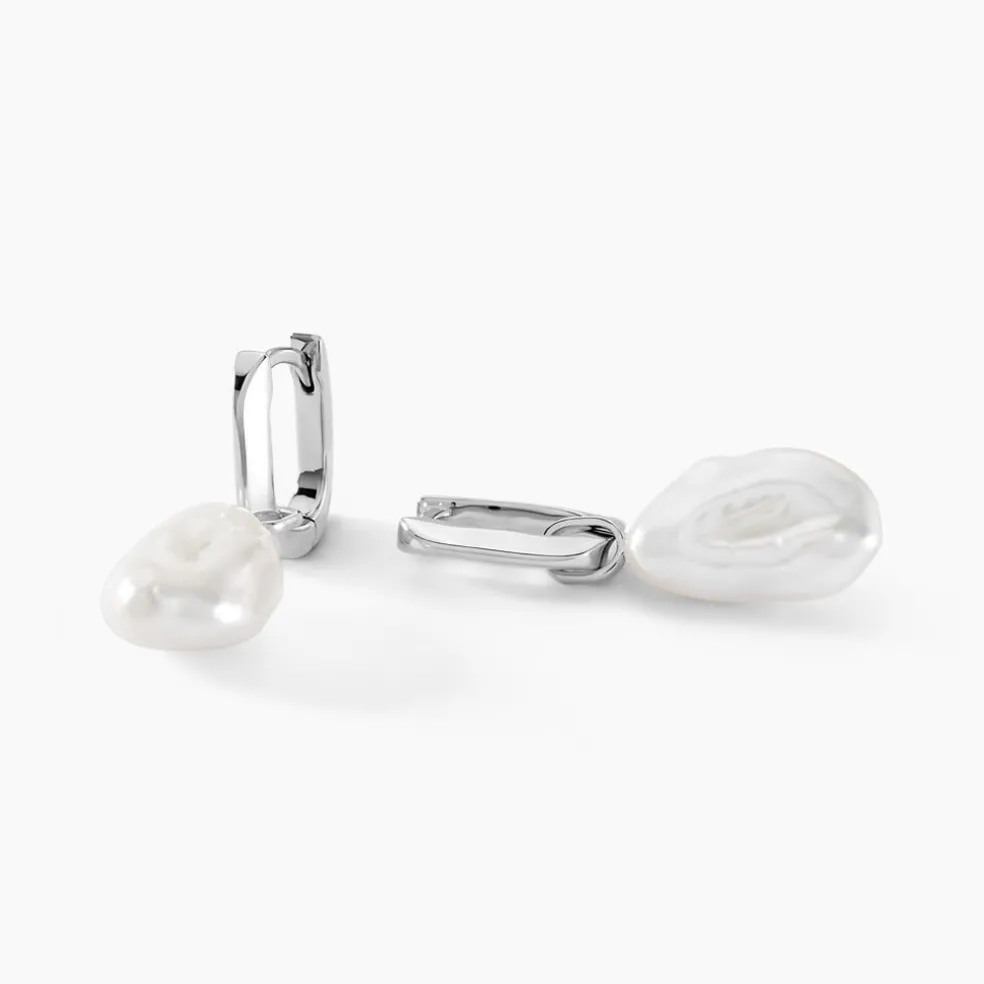 Créoles Onassis Argent Blanc Perle De Culture