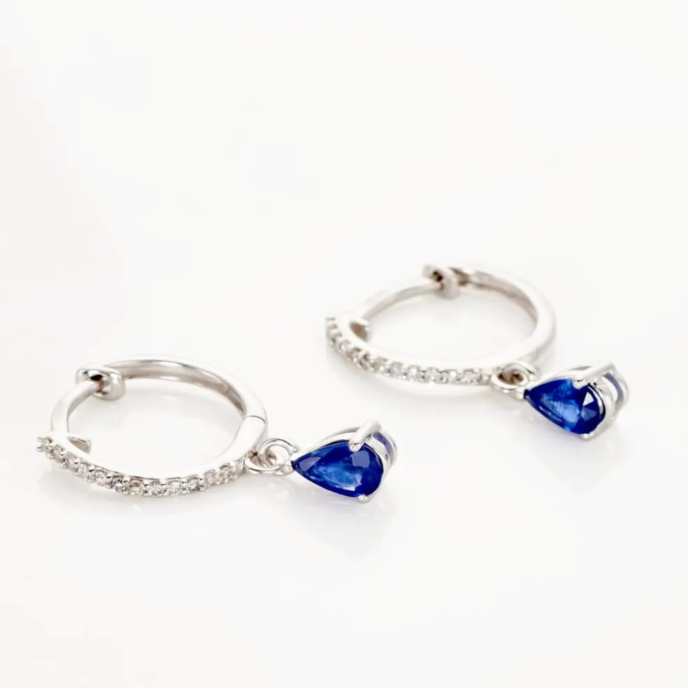 Créoles Or Blanc Saphir Et Diamants