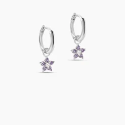 Créoles Purple Bloom Argent Blanc Oxyde De Zirconium