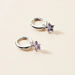 Créoles Purple Bloom Argent Blanc Oxyde De Zirconium