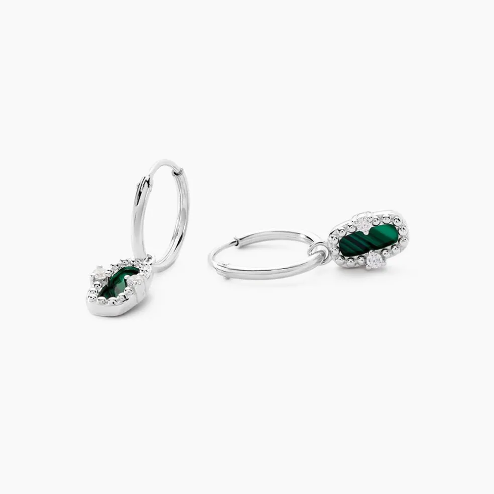 Créoles Serafine Argent Blanc Malachite Oxyde De Zirconium