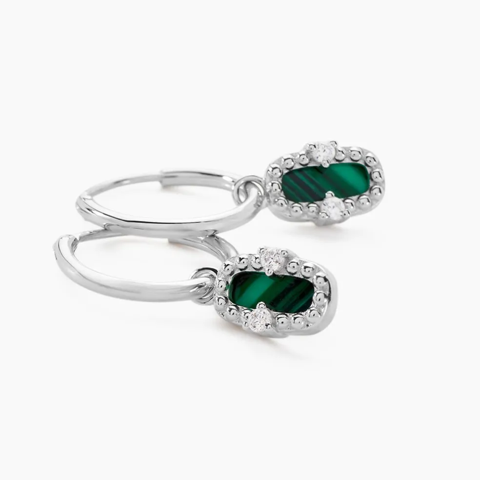 Créoles Serafine Argent Blanc Malachite Oxyde De Zirconium
