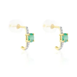 Demi Créoles Barrett Or Jaune Emeraude Diamant