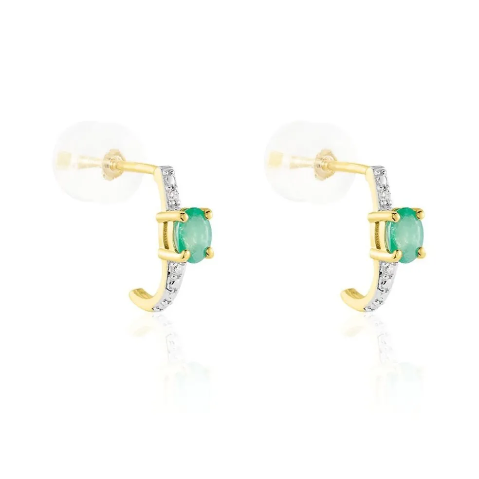 Demi Créoles Barrett Or Jaune Emeraude Diamant