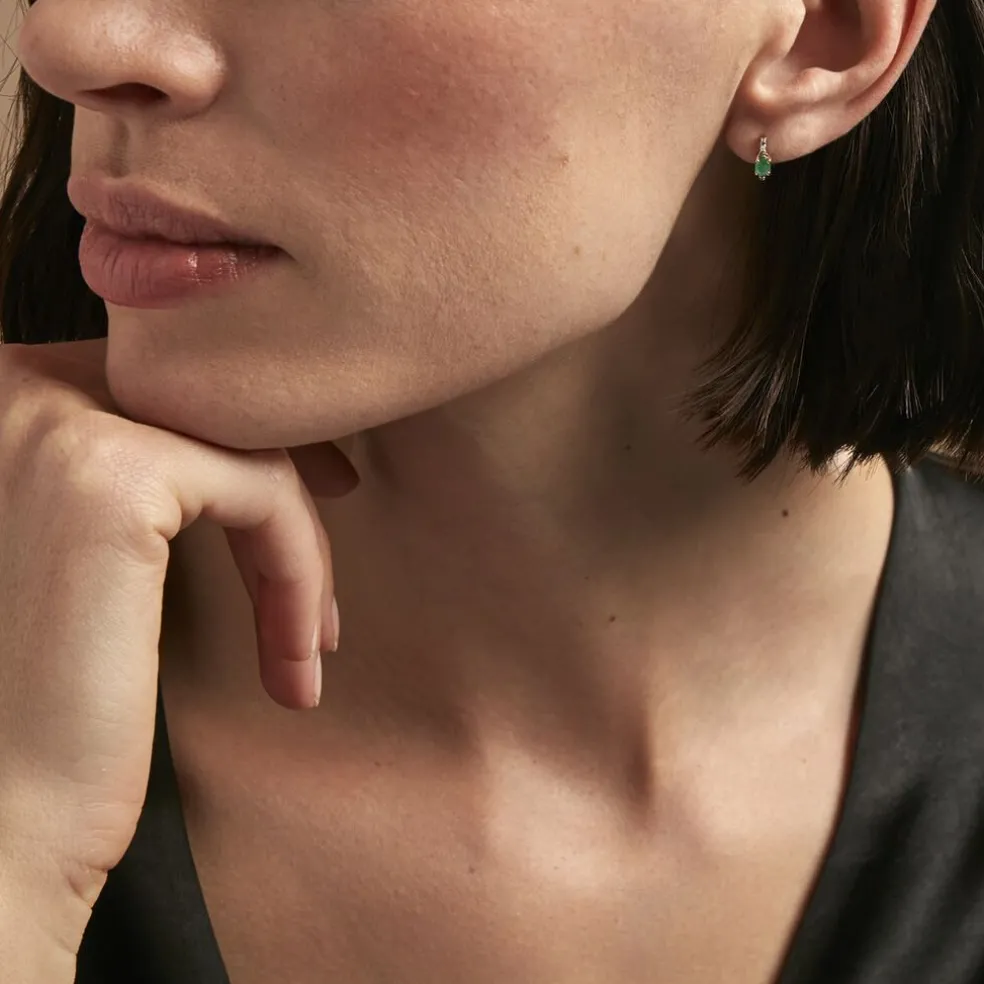 Demi Créoles Barrett Or Jaune Emeraude Diamant