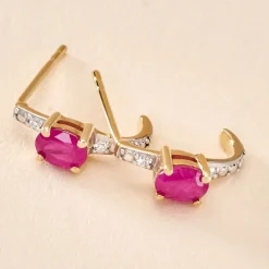 Demi Créoles Barrett Or Jaune Rubis Diamant