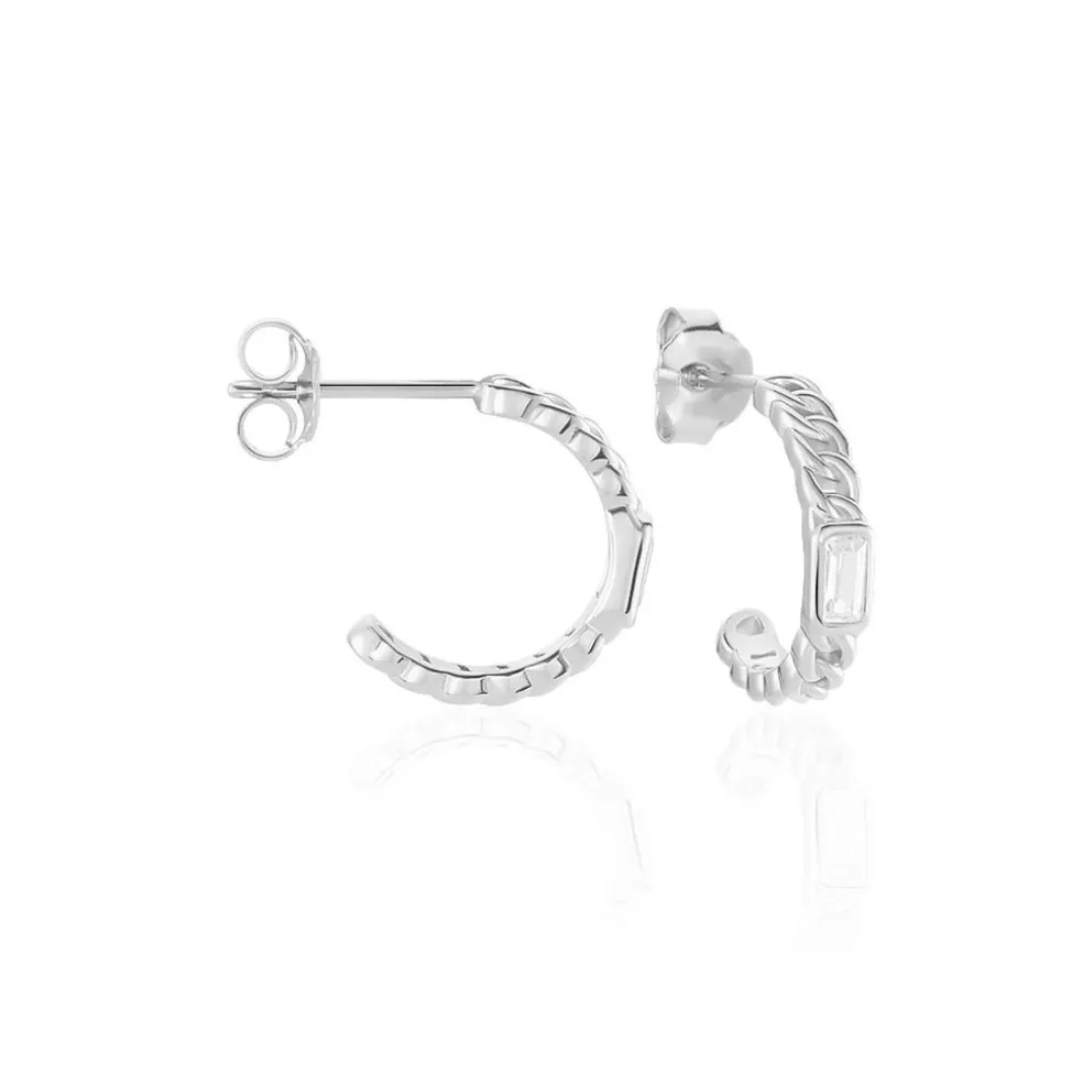 Demi Créoles Eldi Argent Blanc Oxyde De Zirconium