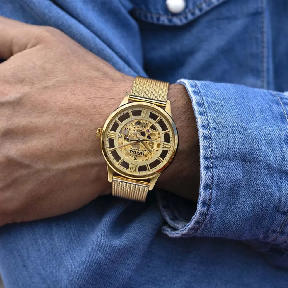 Montre Festina Squelette Doré