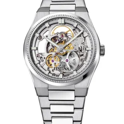 Montre Festina Swiss Made Automatic Squelette 40 Argenté