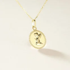 Pendentif Ange Rond Cisele Or Jaune