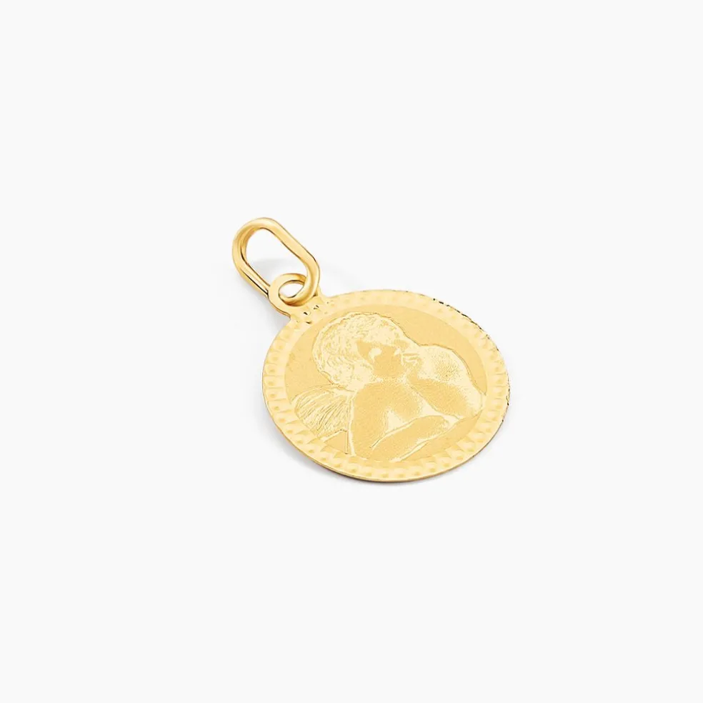 Pendentif Ange Rond Cisele Or Jaune