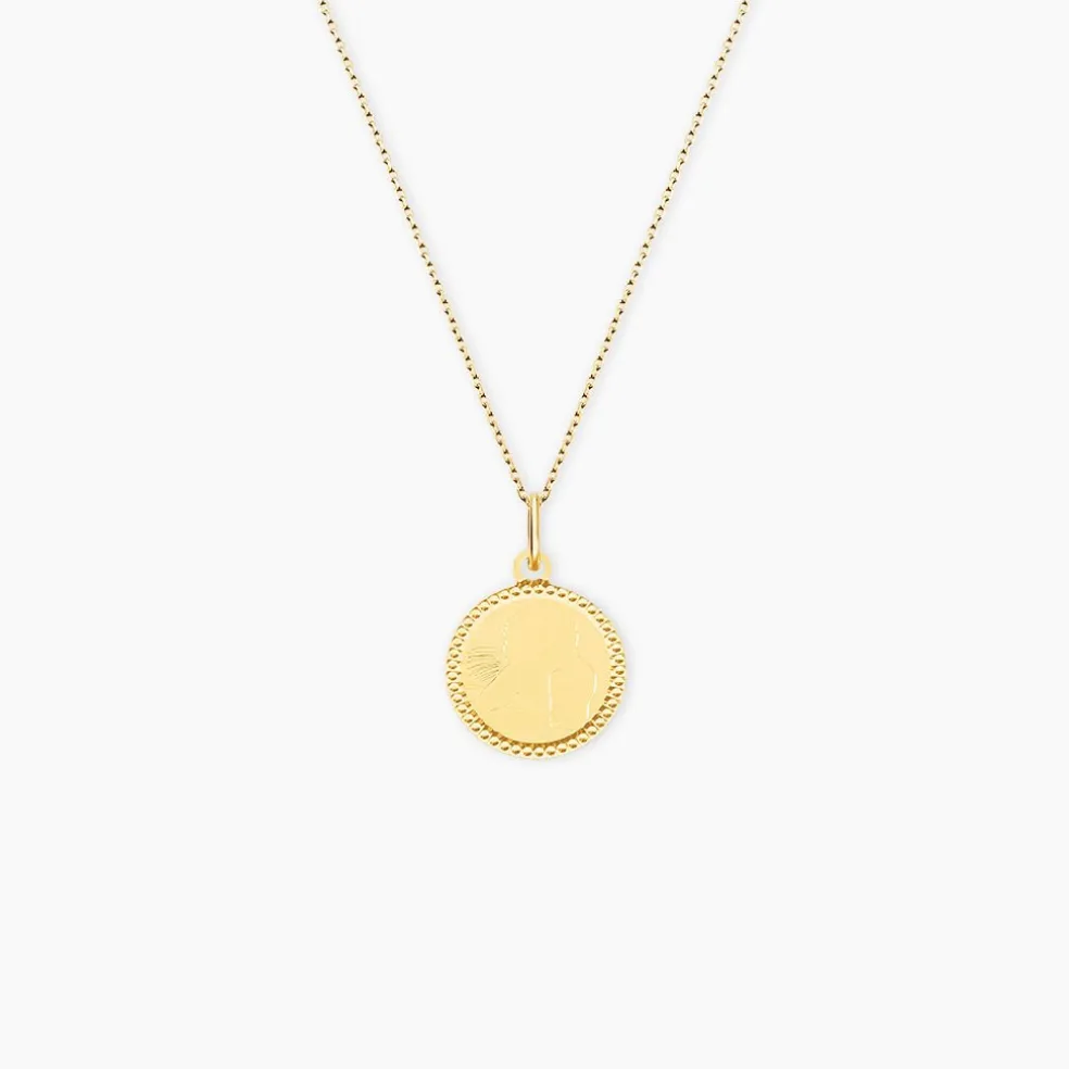Pendentif Ange Rond Cisele Or Jaune