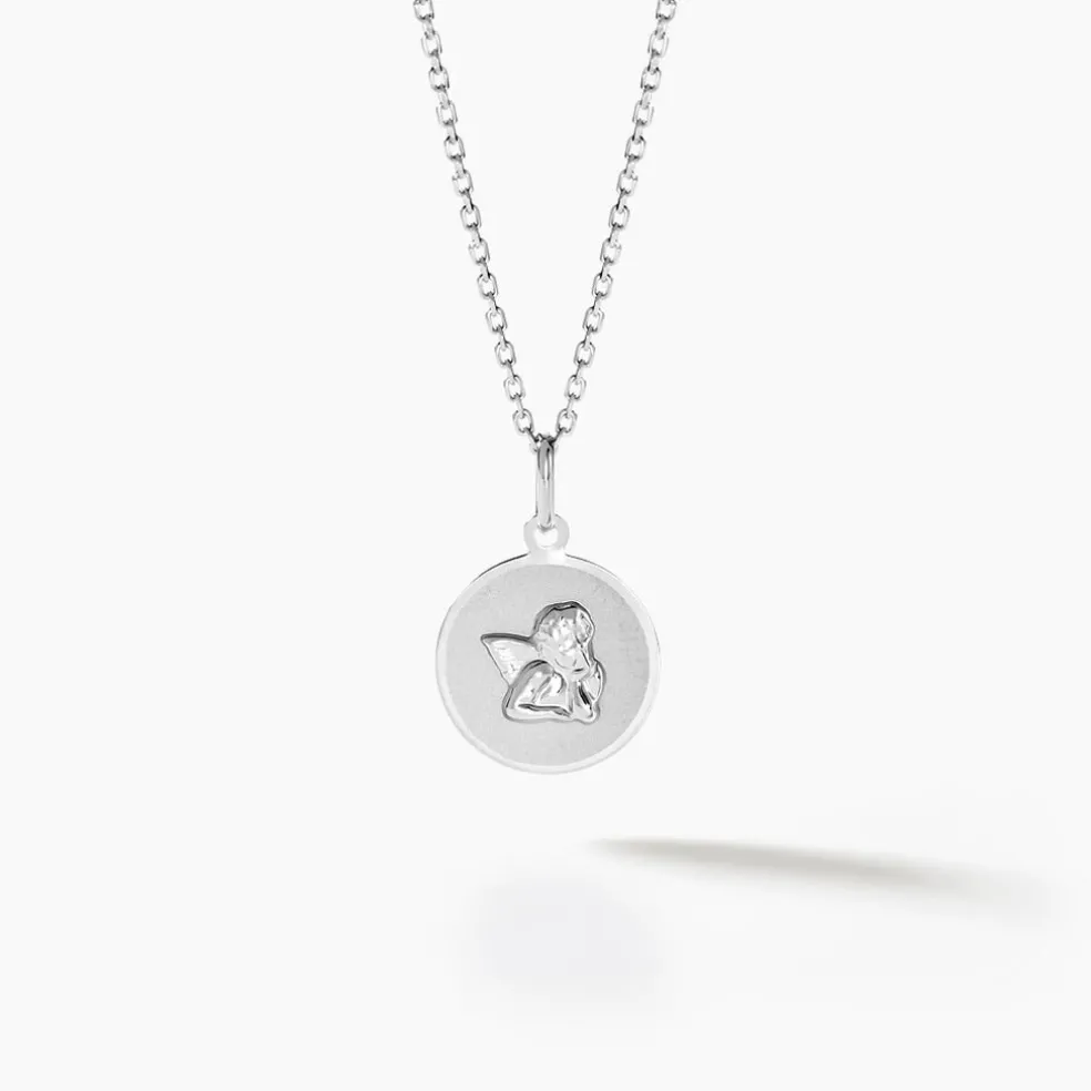 Pendentif Ange Rond Satine Or Blanc