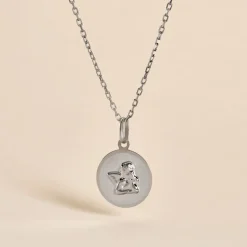 Pendentif Ange Rond Satine Or Blanc