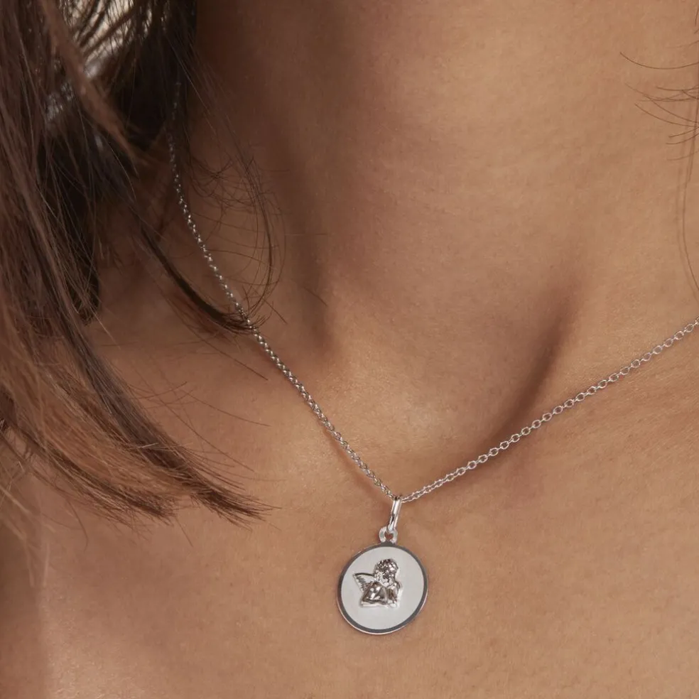Pendentif Ange Rond Satine Or Blanc