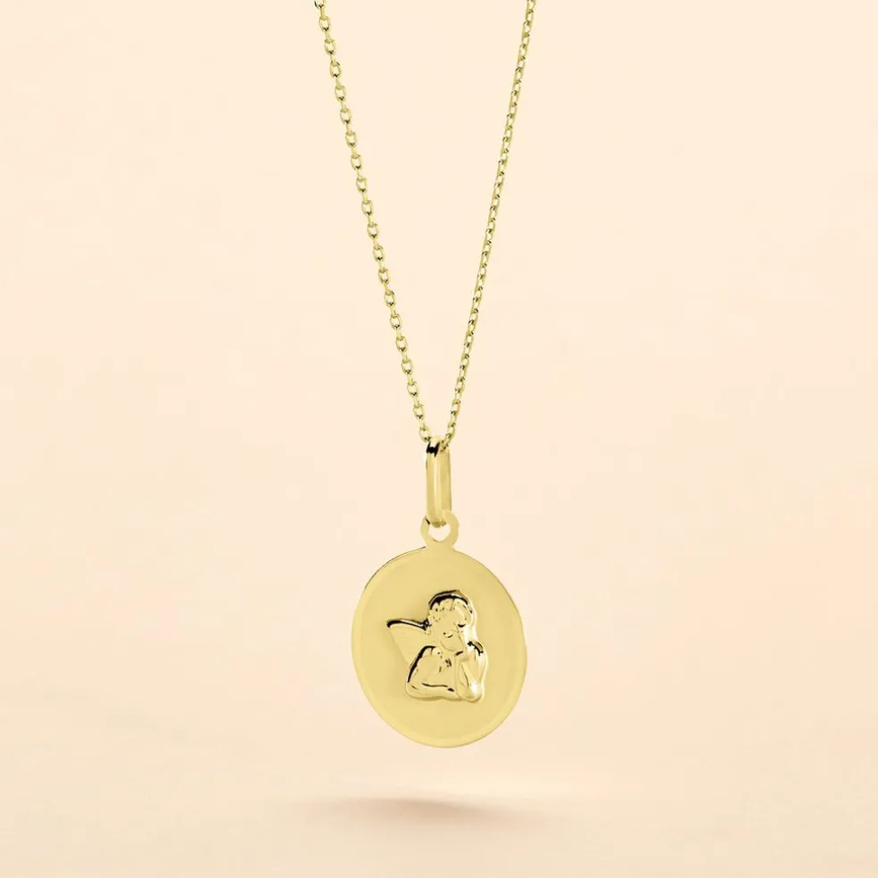 Pendentif Ange Rond Satine Or Jaune
