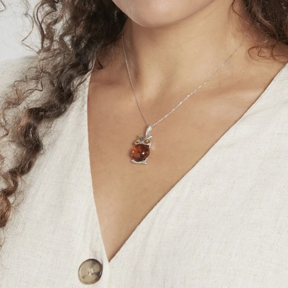 Pendentif Argent Blanc Benoite Ambre