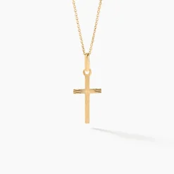 Pendentif Bathilde Croix Striee Or Jaune