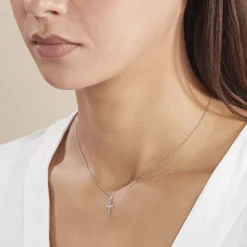 Pendentif Bathilde Croix Striee Or Blanc