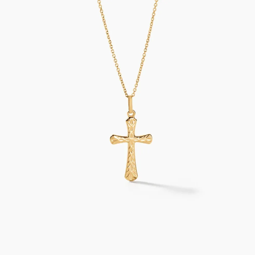 Pendentif Bathilde Croix Striee Or Jaune