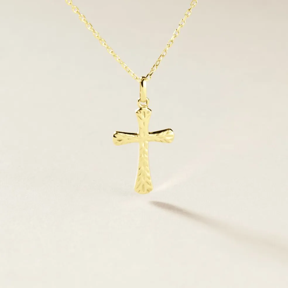 Pendentif Bathilde Croix Striee Or Jaune